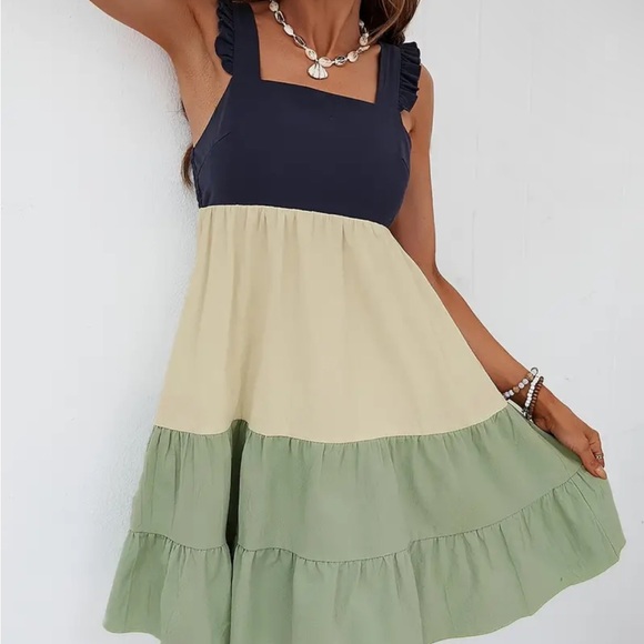 Color Block Ruffle Trim Tank Dress - Picture 4 of 5